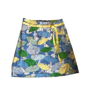 Colorful Venezia Umbrella Print Cotton Wrap Skirt Womens Size 16 With Yellow Tie